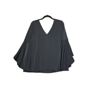 Trina Turk Blouse Bell Flutter Sleeve V-Neck Black Medium Sophisticated Cocktail